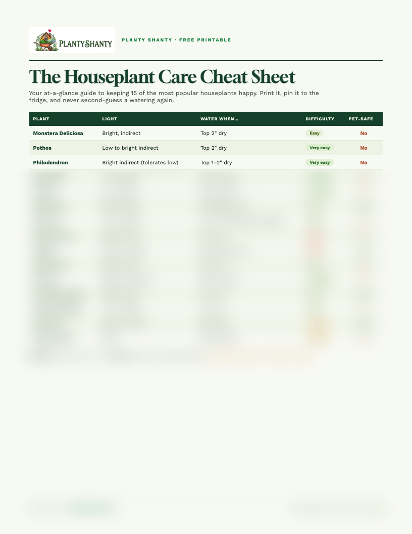 Preview of the Houseplant Care Cheat Sheet