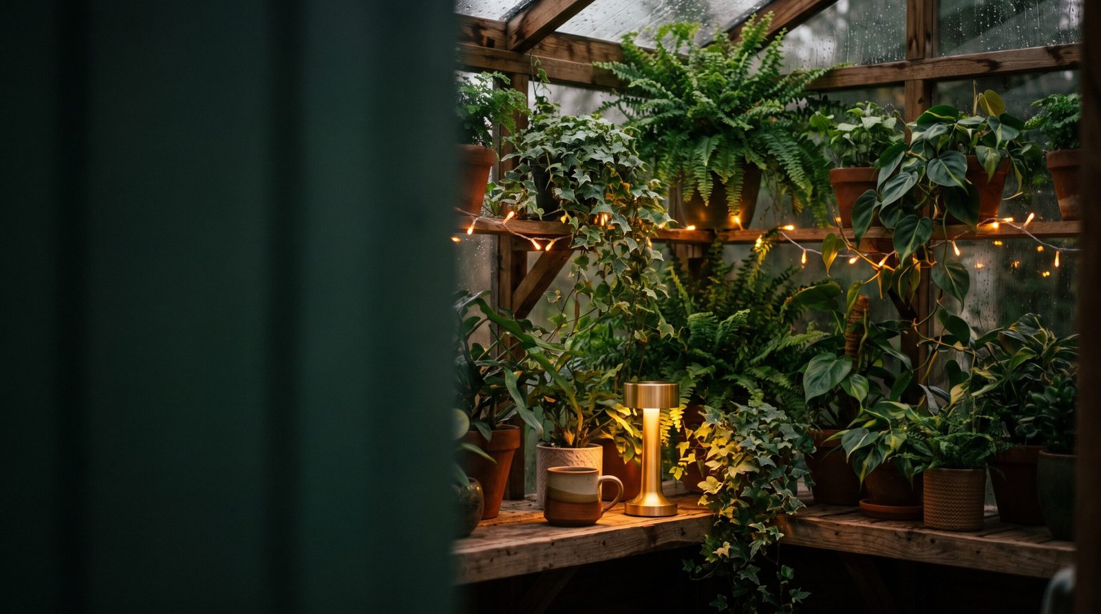 Cozy home greenhouse at dusk